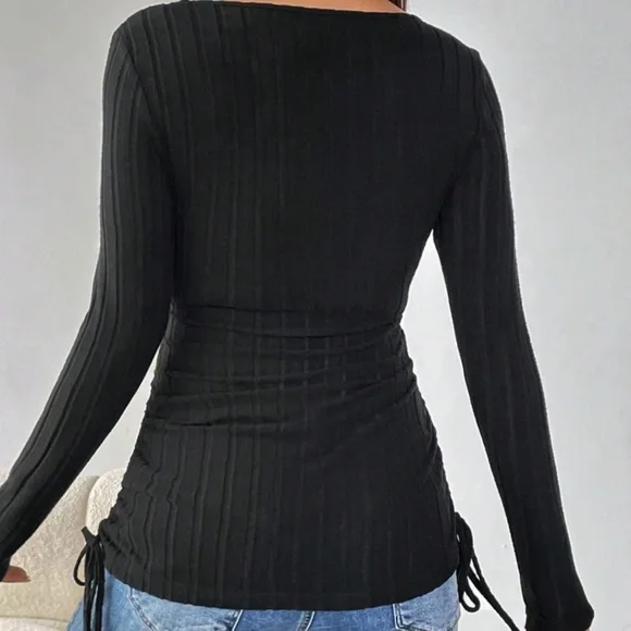 Maternity Ruched Side Ribbed Long Sleeve Top - Picture 3 of 15